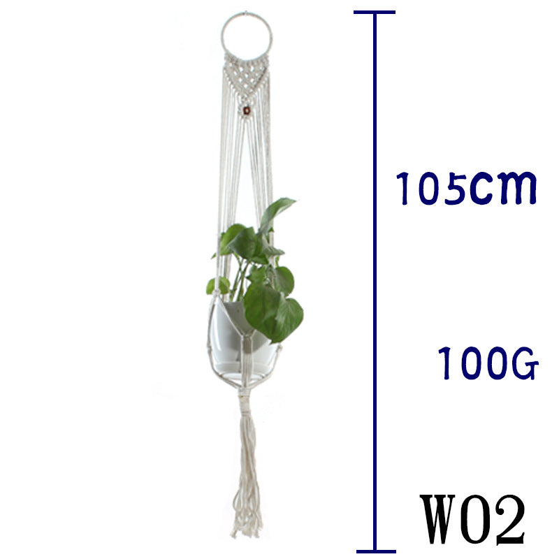 Flower Pot Net Bag – Beige Cotton Rope Indoor Plant Hanger