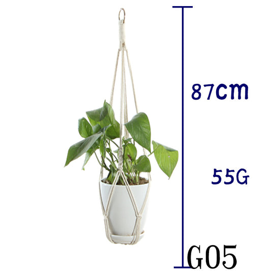 Flower Pot Net Bag – Beige Cotton Rope Indoor Plant Hanger