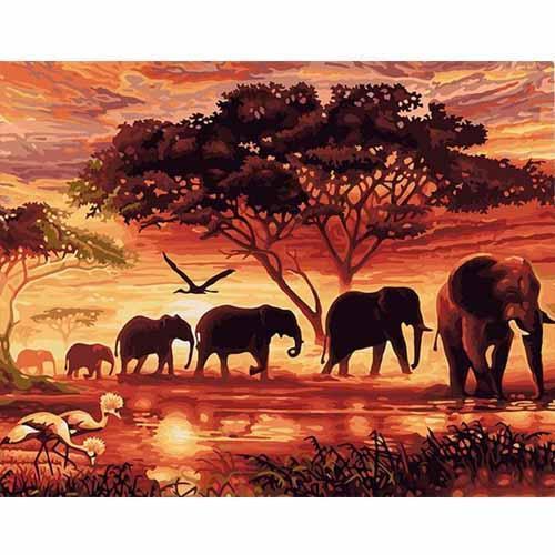 Buy CHENISTORY Sunset Elephants Painting by Numbers Wall Art