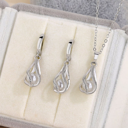 Teardrop Pearl Earrings Necklace Set for Women Daily Wear