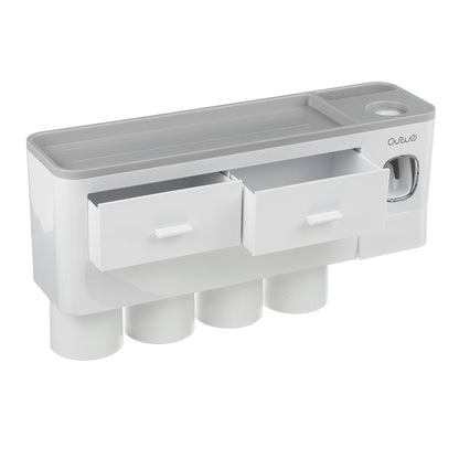 Magnetic Toothbrush Holder with Toothpaste Squeezer Storage