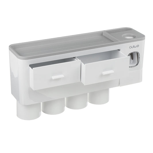 Magnetic Toothbrush Holder with Toothpaste Squeezer Storage