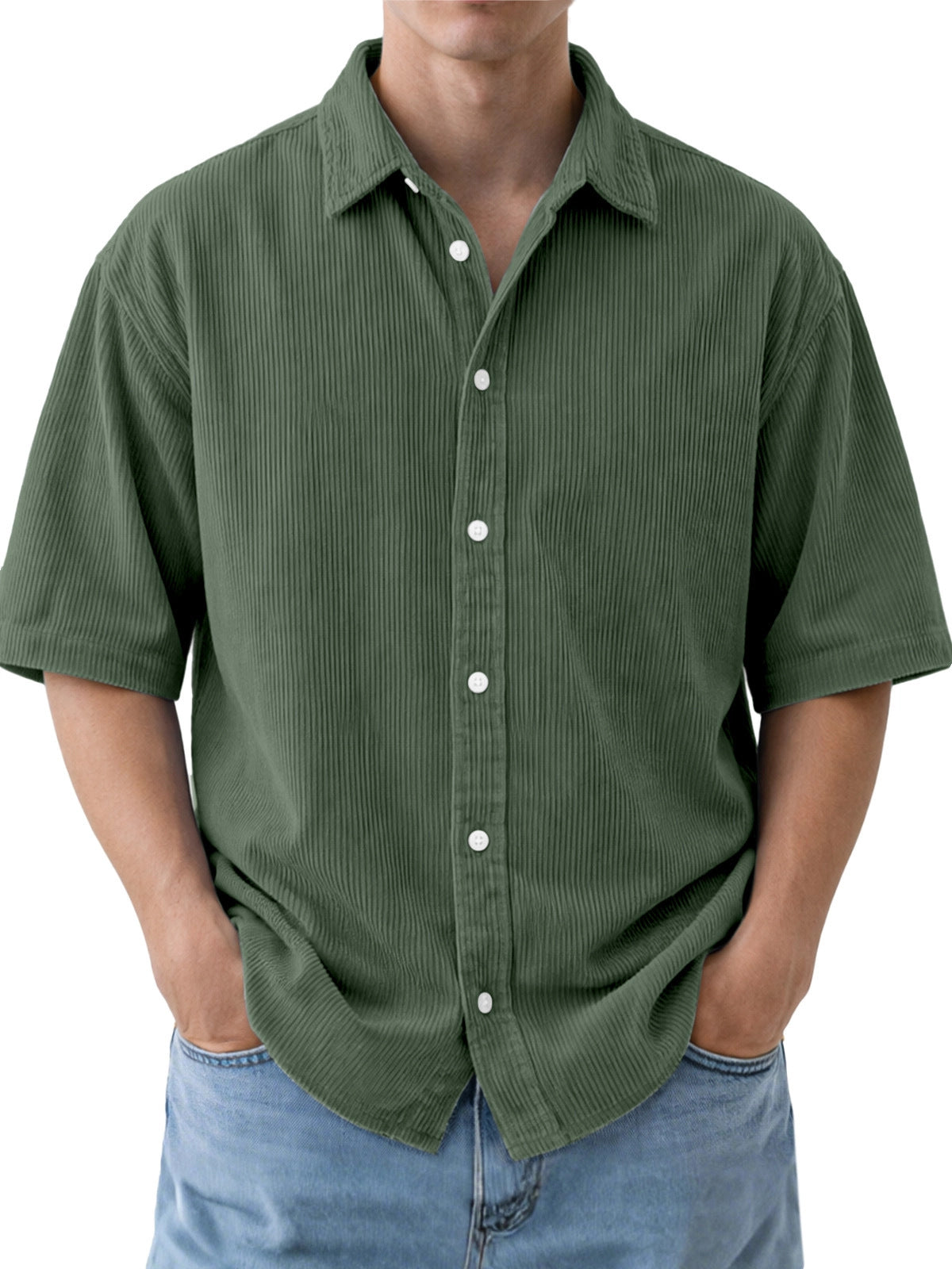 Buy Men’s Loose-Fit Corduroy Short-Sleeve Shirt Online