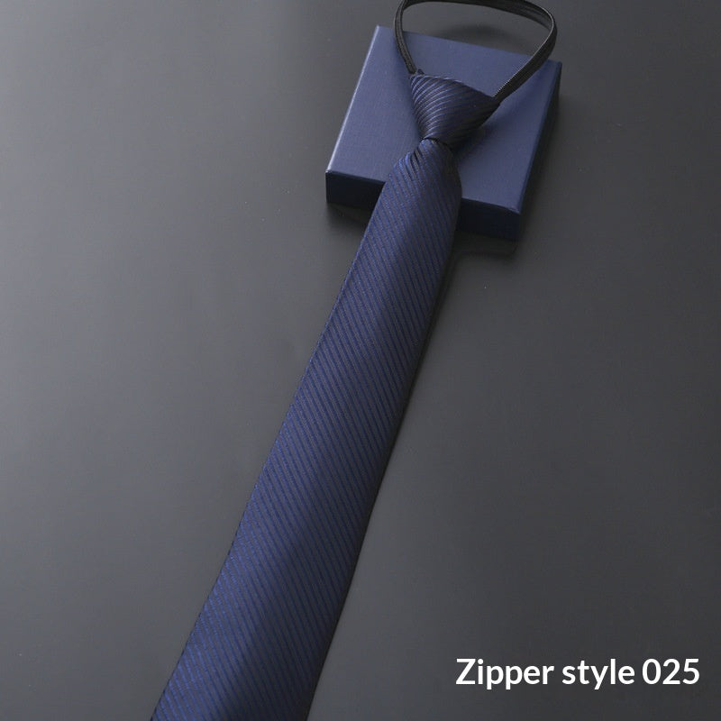 Mens Business Formal Zipper Tie With Blue Stripes for Office