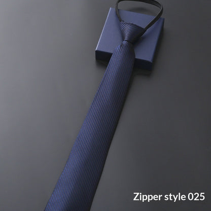 Mens Business Formal Zipper Tie With Blue Stripes for Office