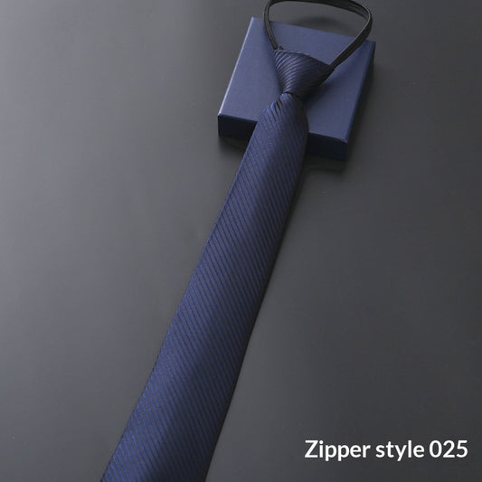 Mens Business Formal Zipper Tie With Blue Stripes for Office