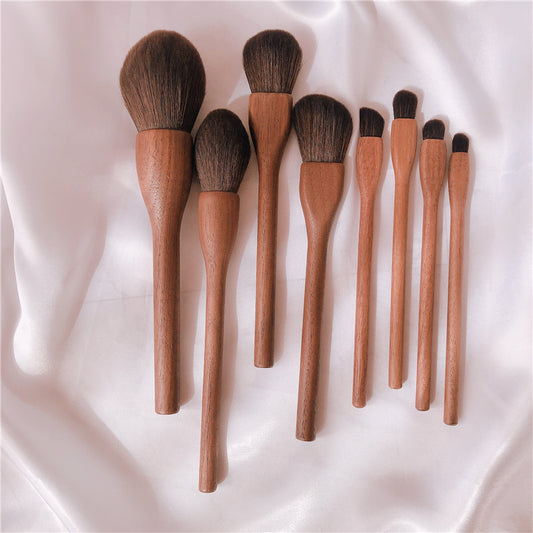 Wood Handle Makeup Brush Set – Blush, Eye, Eyeliner & Foundation