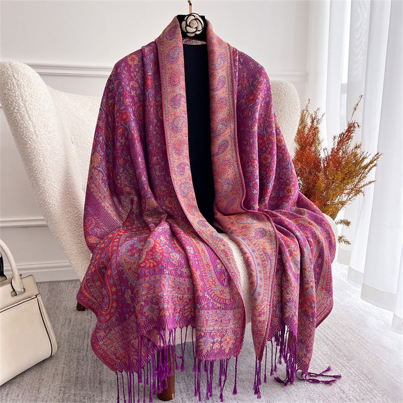 Light-luxury Jacquard Cashew Tassel Fashion Shawl for Women