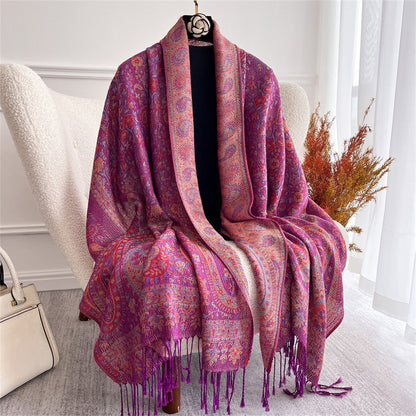 Light-luxury Jacquard Cashew Tassel Fashion Shawl for Women
