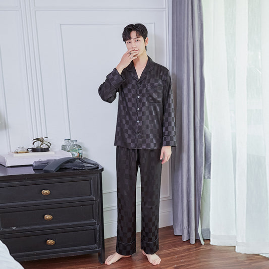 Men's Imitation Silk Spot Thin Pajamas for Relaxing at Home