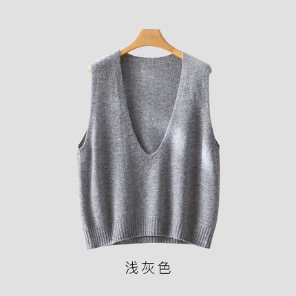 Buy Elegant Deep V-Neck Pure Wool Layered Knit Vest for Women