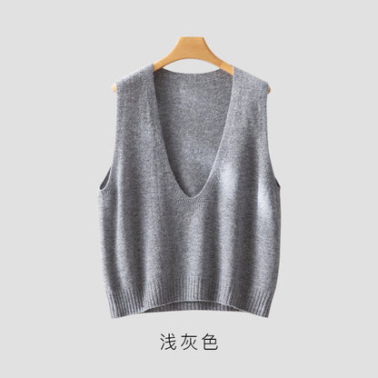 Buy Elegant Deep V-Neck Pure Wool Layered Knit Vest for Women