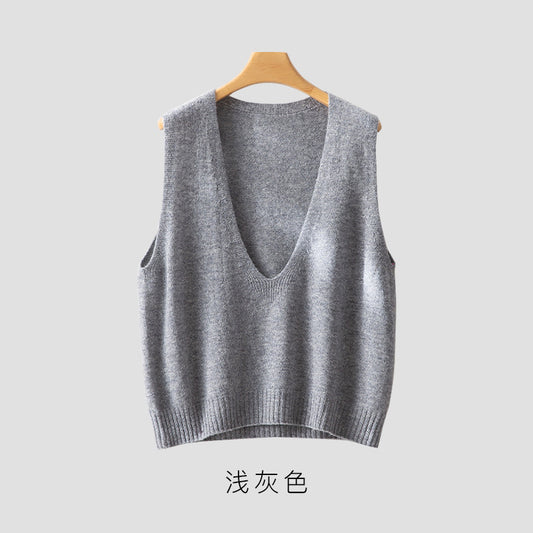 Buy Elegant Deep V-Neck Pure Wool Layered Knit Vest for Women