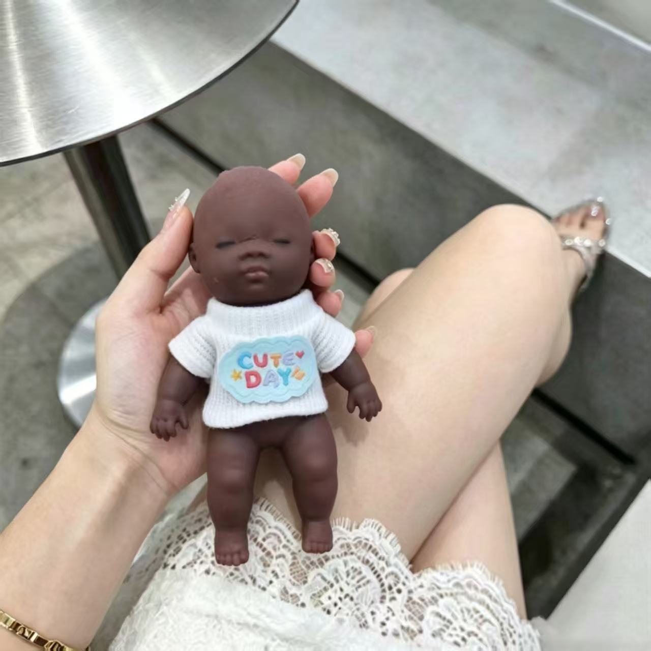 14cm Natasya Black Doll with Clothes Squeeze Toy
