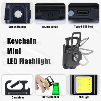 Mini Portable COB LED Keychain Flashlight USB Rechargeable