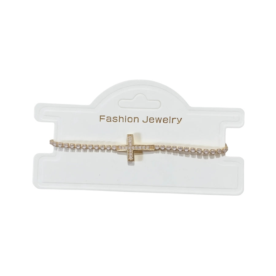 14K Gold Electroplated Zircon Cross Bracelet