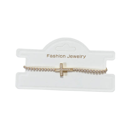 14K Gold Electroplated Zircon Cross Bracelet