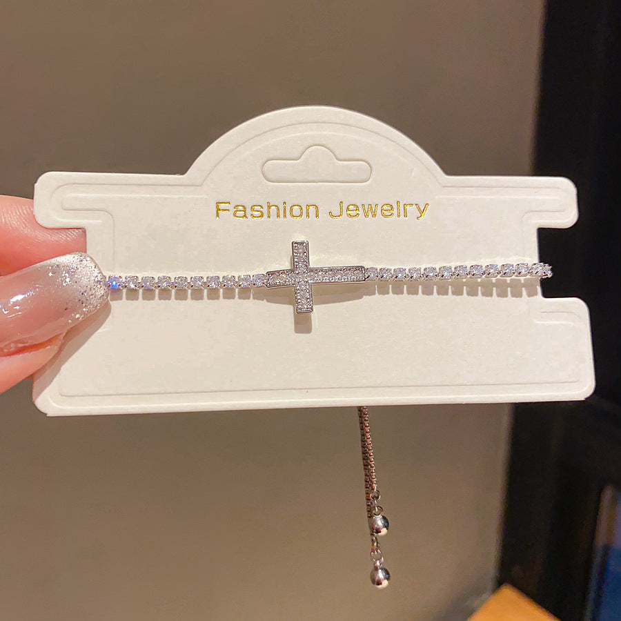 14K Gold Electroplated Zircon Cross Bracelet