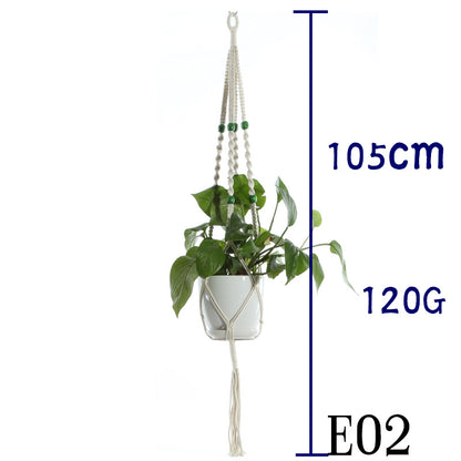 Flower Pot Net Bag – Beige Cotton Rope Indoor Plant Hanger