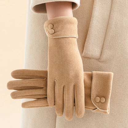 Warm Fleece-Lined Women's Gloves with Graceful Bow Design