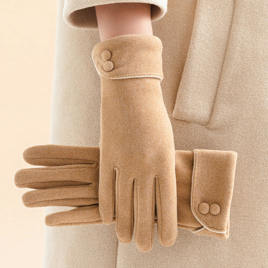 Warm Fleece-Lined Women's Gloves with Graceful Bow Design