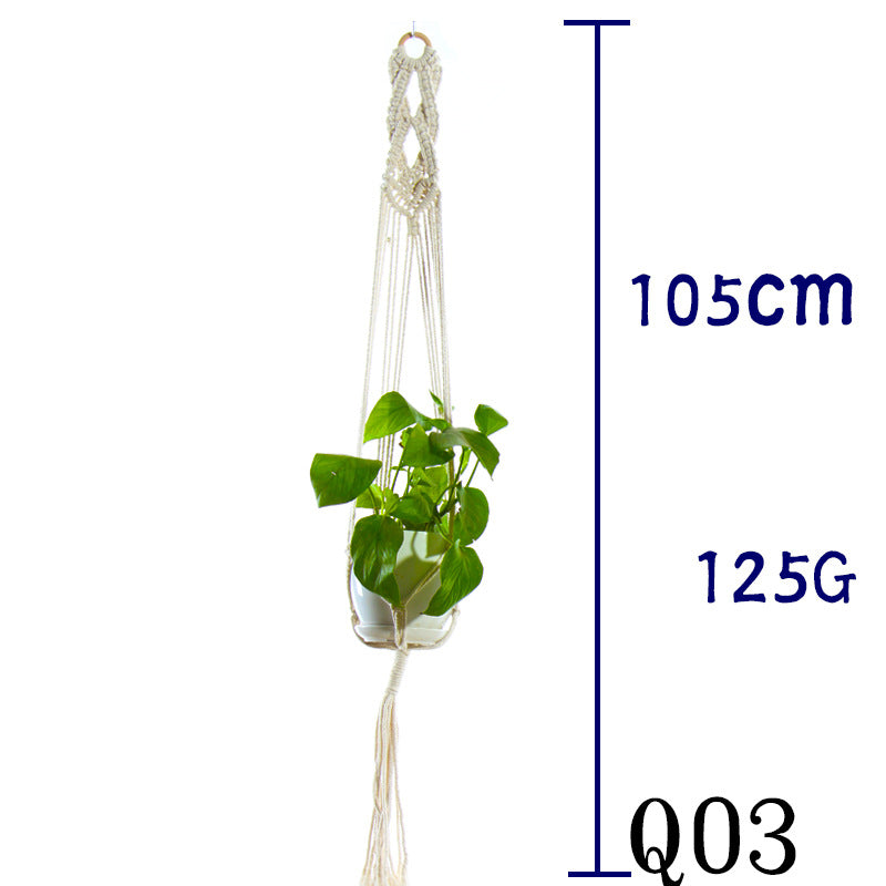 Flower Pot Net Bag – Beige Cotton Rope Indoor Plant Hanger