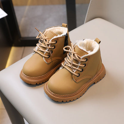Big Cotton Boys' Martin Boots with Side Zipper Winter Warm