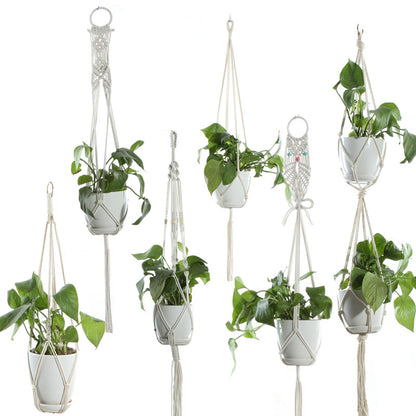 Flower Pot Net Bag – Beige Cotton Rope Indoor Plant Hanger