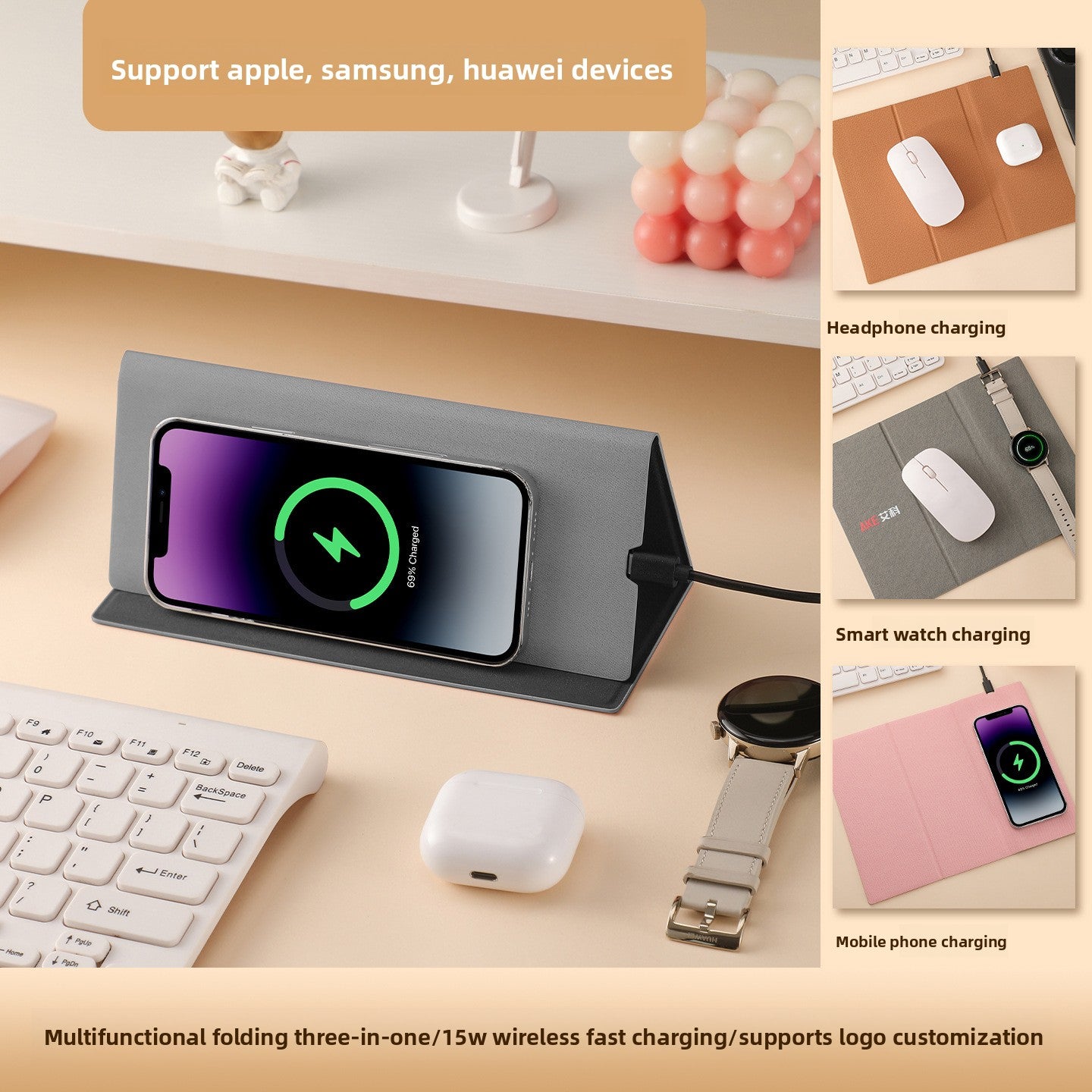 15W Wireless Charging Mouse Pad Desk Mat