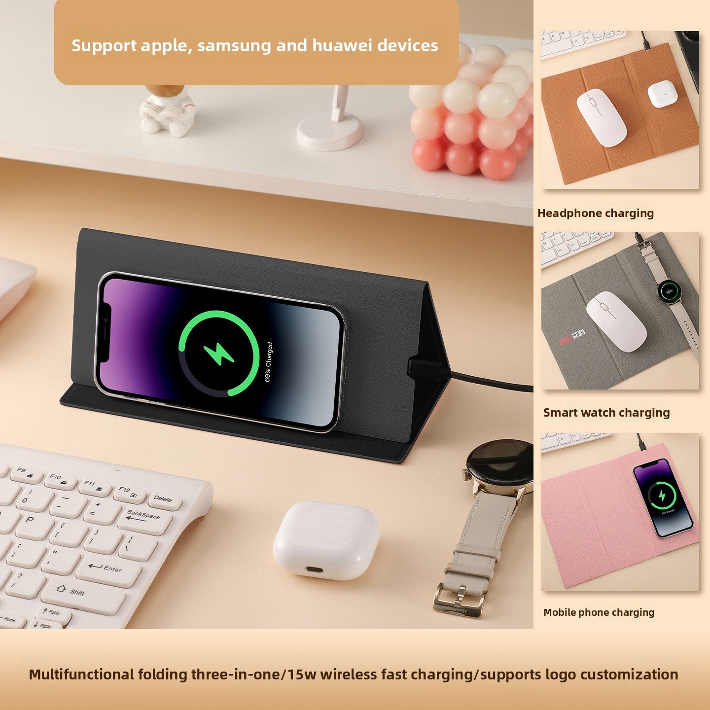 15W Wireless Charging Mouse Pad Desk Mat