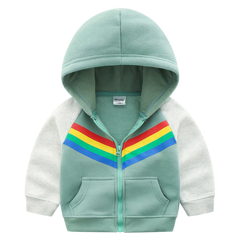 Boys Rainbow Print Zipper Hoodie Sweatshirt – Trendy & Cozy