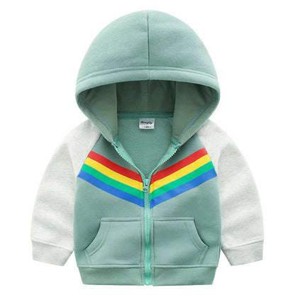 Boys Rainbow Print Zipper Hoodie Sweatshirt – Trendy & Cozy