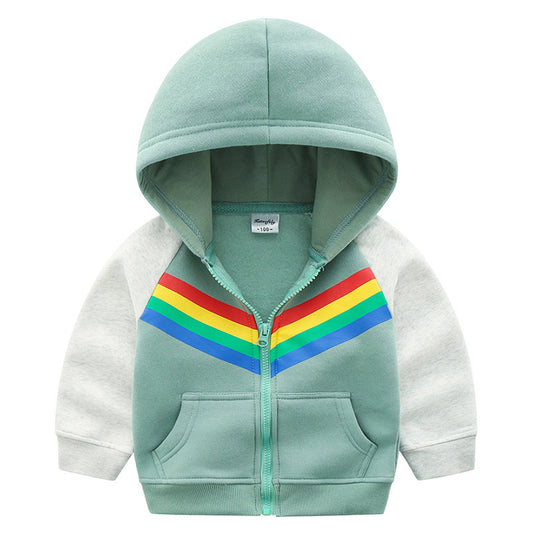 Boys Rainbow Print Zipper Hoodie Sweatshirt – Trendy & Cozy