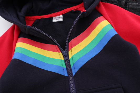 Boys Rainbow Print Zipper Hoodie Sweatshirt – Trendy & Cozy