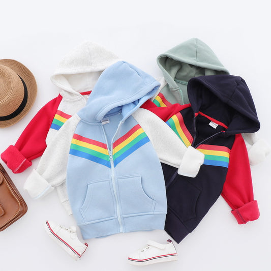 Boys Rainbow Print Zipper Hoodie Sweatshirt – Trendy & Cozy