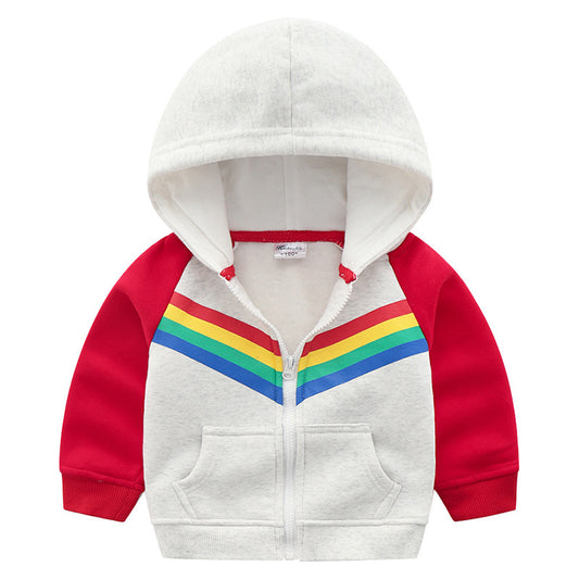 Boys Rainbow Print Zipper Hoodie Sweatshirt – Trendy & Cozy