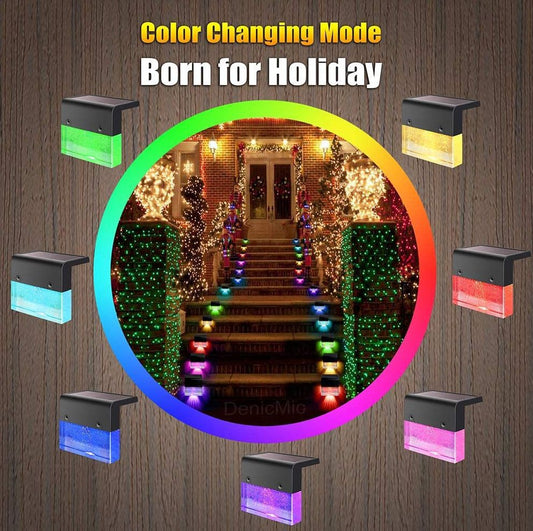 RGB LED Solar Step Fence Light Waterproof and Energy Saving