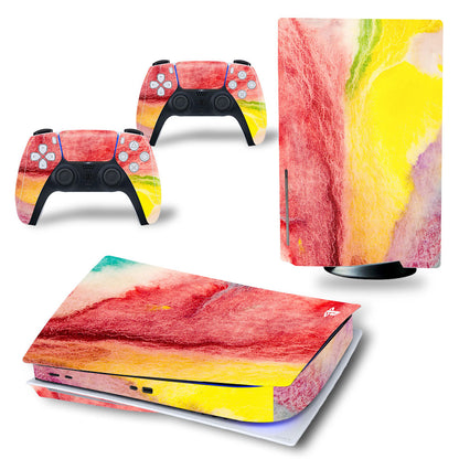 Gaming console and controllers with marble pattern skin on a white background global swanky 5