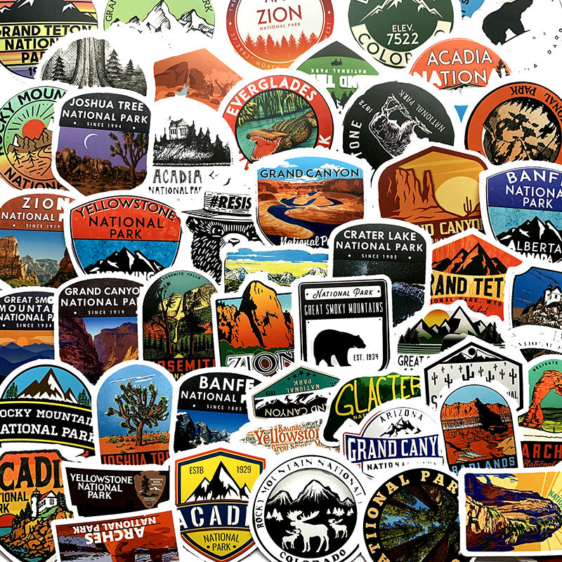 National Park 50-Piece Waterproof PVC Stickers Stationery Set