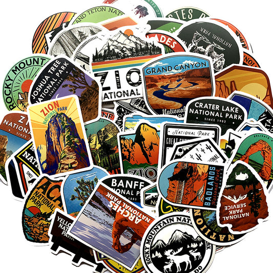National Park 50-Piece Waterproof PVC Stickers Stationery Set