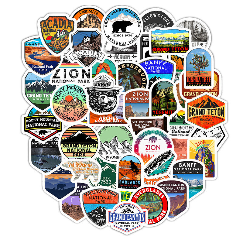 National Park 50-Piece Waterproof PVC Stickers Stationery Set