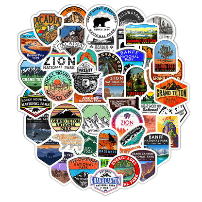 National Park 50-Piece Waterproof PVC Stickers Stationery Set