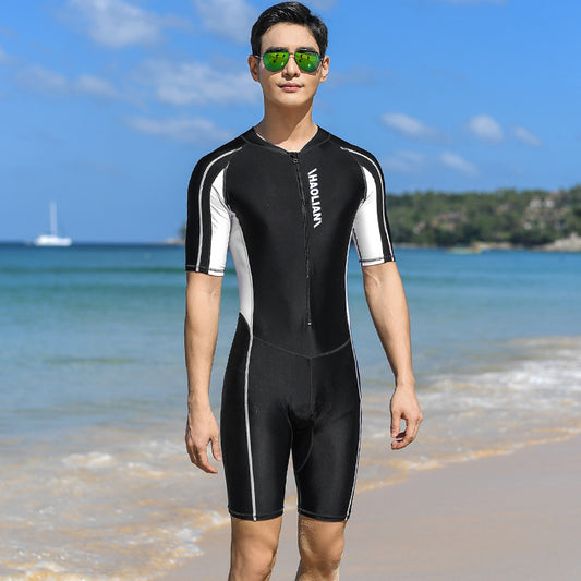 Buy One-Piece Men’s Swimsuit | Short-Sleeved Five-Point Surf Suit