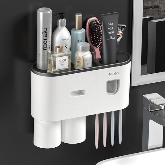 Magnetic Toothbrush Holder with Toothpaste Squeezer Storage