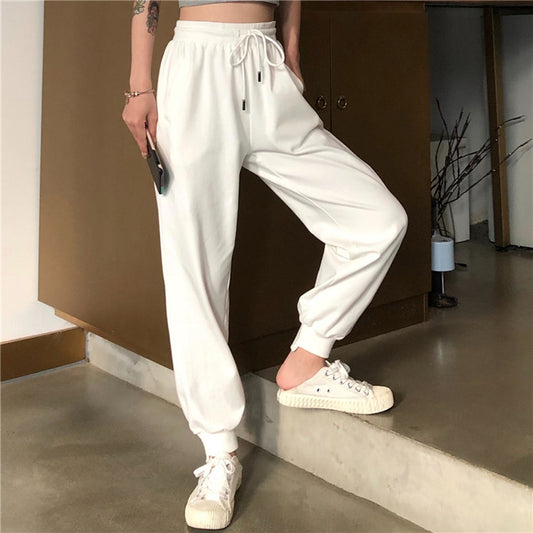 Women’s High-Waist Sports Pants White Loose Thin Casual Wear