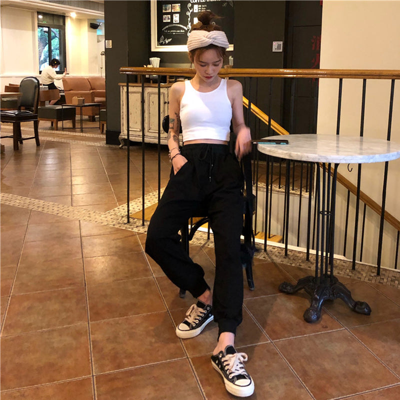 Women’s High-Waist Sports Pants White Loose Thin Casual Wear