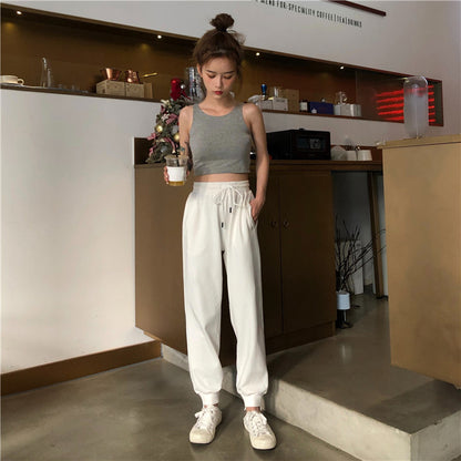 Women’s High-Waist Sports Pants White Loose Thin Casual Wear