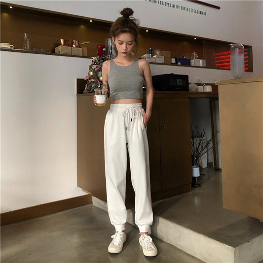 Women’s High-Waist Sports Pants White Loose Thin Casual Wear