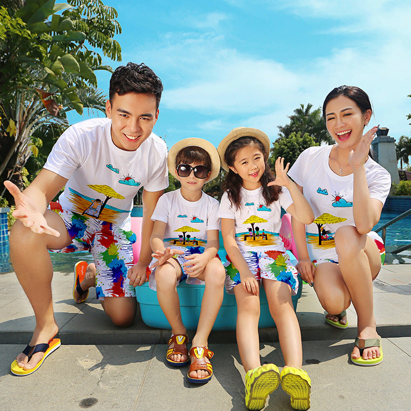 Beach Family Matching Outfits – Cotton T-Shirt & Quick Dry Shorts Set