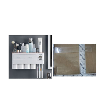 Magnetic Toothbrush Holder with Toothpaste Squeezer Storage